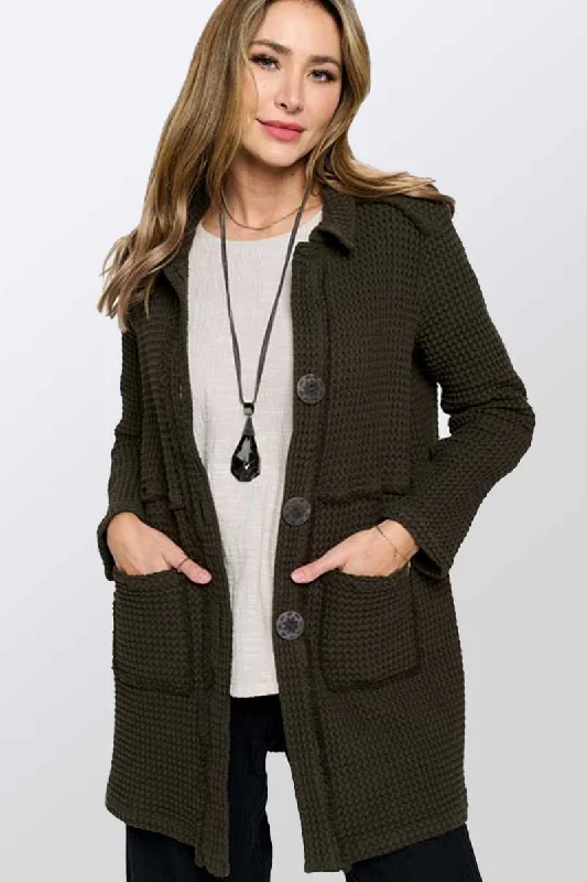 Cotton Waffle Jacket Buttoned-Up Oversized Jacket Tailored Jacket Straight Jacket