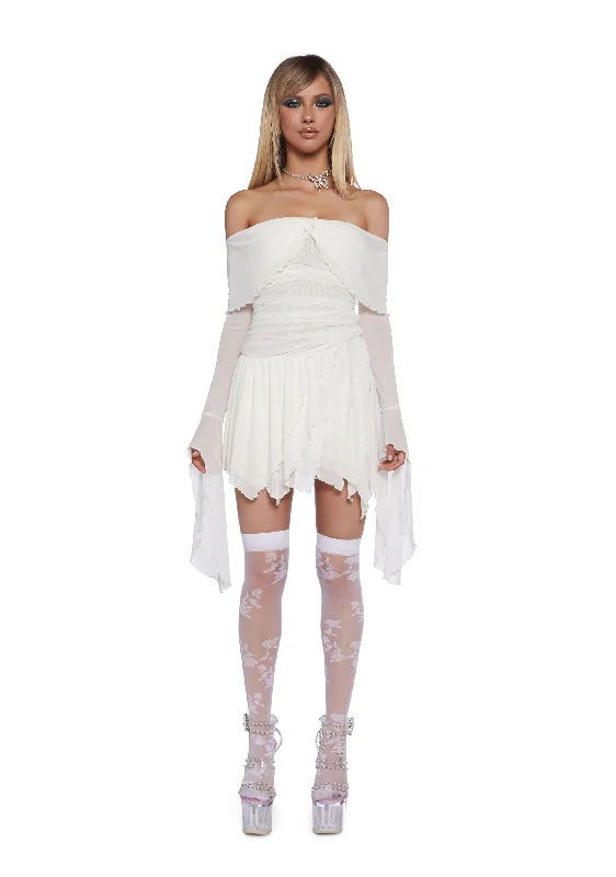 Whimsical Passage Mini Dress - White Elegant Silk Mini Dress