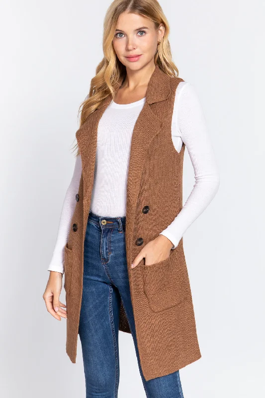 Sleeveless Long Sweater Vest High Neck Crew Neck V-Neck