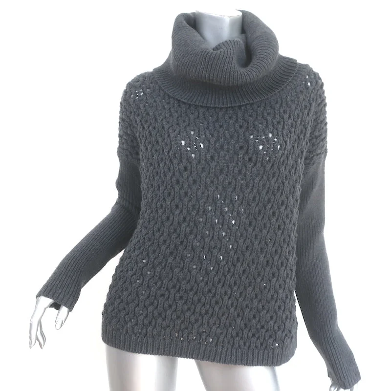 Alice + Olivia Cowl Neck Sweater Charcoal Wool Mixed Knit Size Large High Neck Crew Neck V-Neck