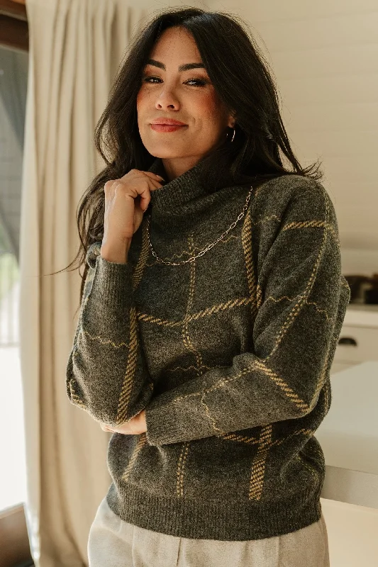 Arden Turtleneck Sweater | Dark Gray Lace Blend Ribbed Blend Corduroy Blend