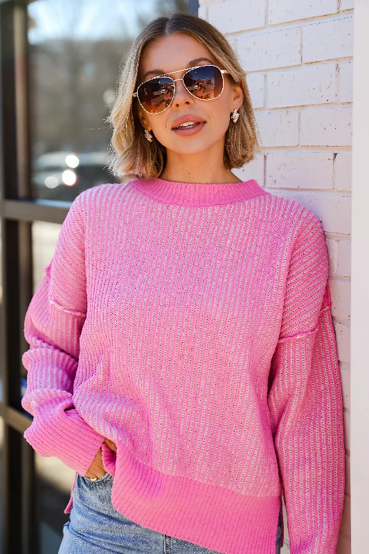 FINAL SALE - Aria Pink Oversized Sweater - DU DEAL Transparent Opaque Sheer