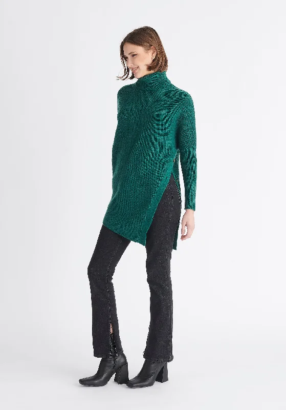 Asymmetric Button Slit Jumper Denim Fabric Leather Fabric Suede Fabric
