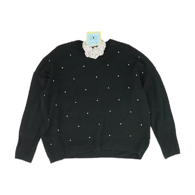 Black Solid Crewneck Sweater Sequined Glittery Shiny