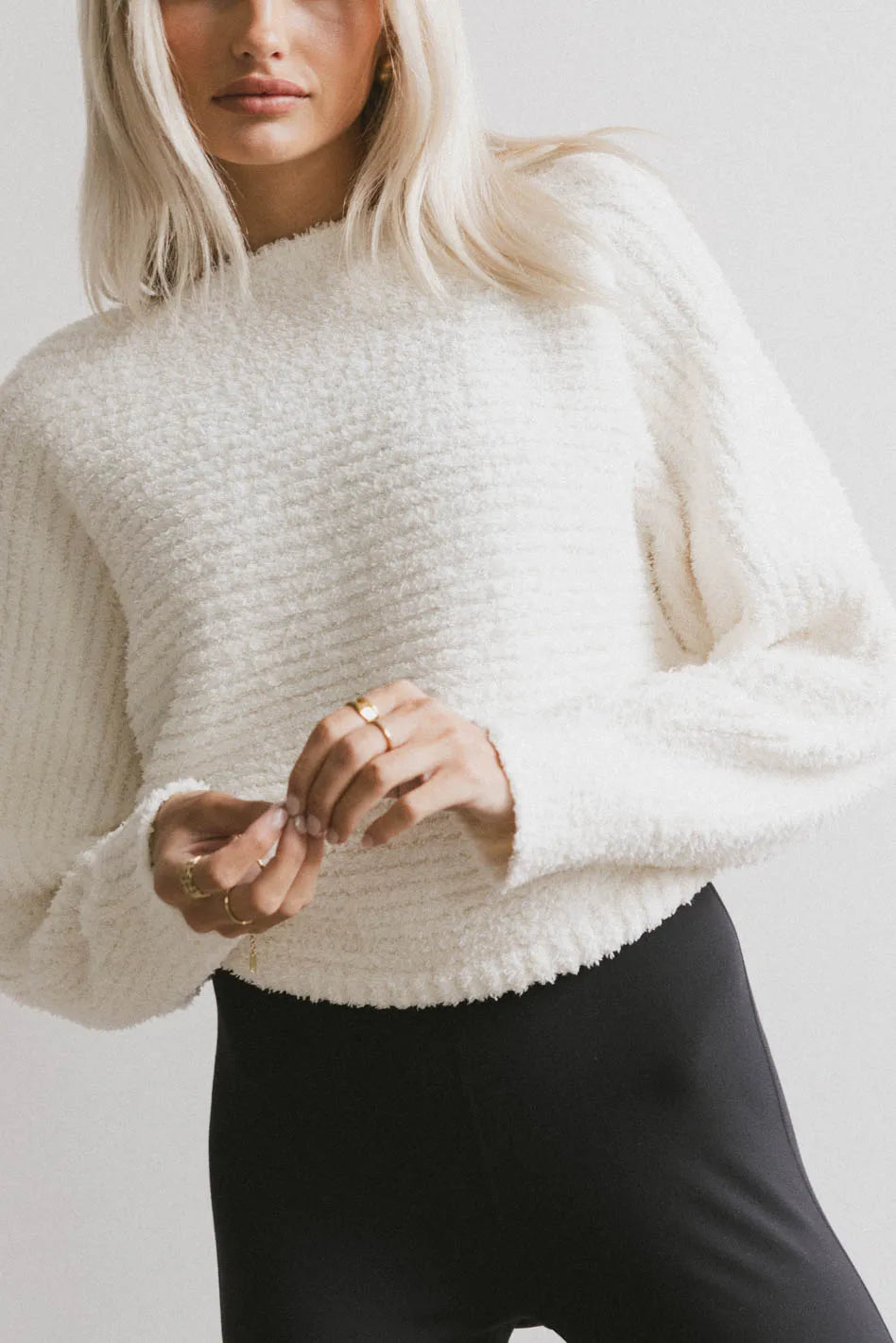 Calia Knit Sweater in Cream Cashmere Blend Cotton Blend Poly Blend