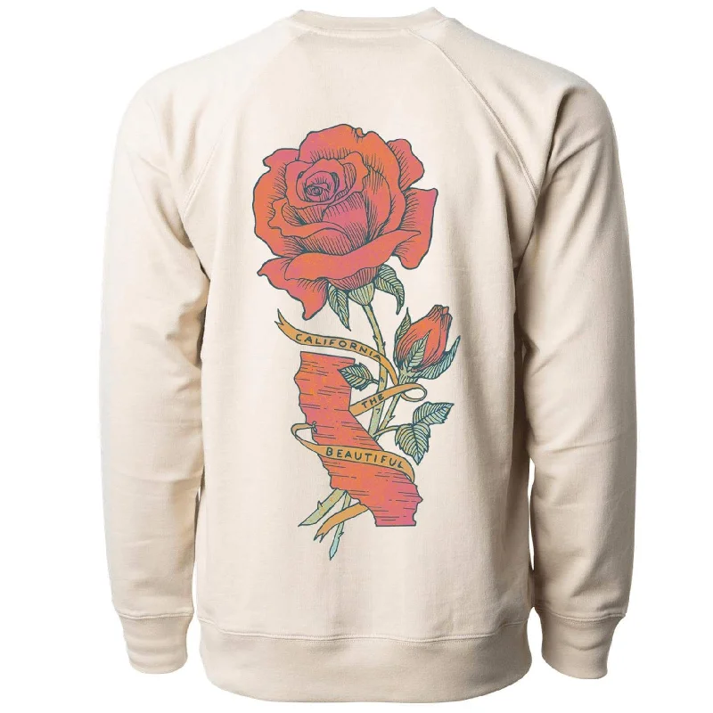 California Rose Raglan Sweater -Printed on Back- Real Fur Shearling Chenille