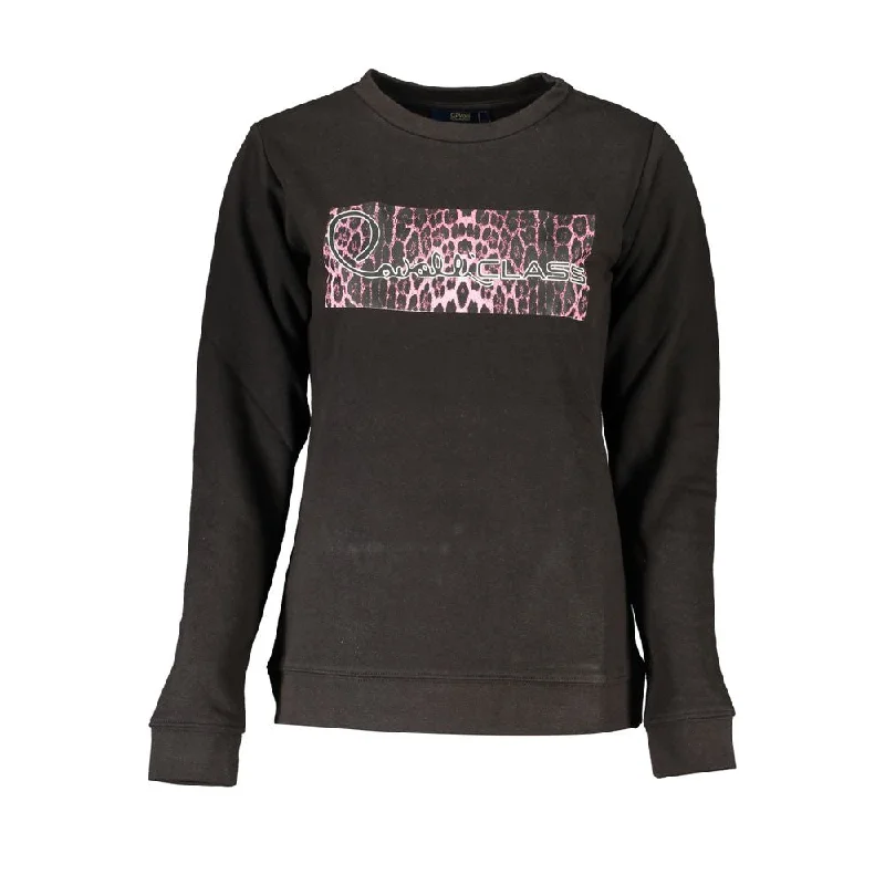 Cavalli Class Black Cotton Sweater Long Sweater Short Sweater Cropped Sweater