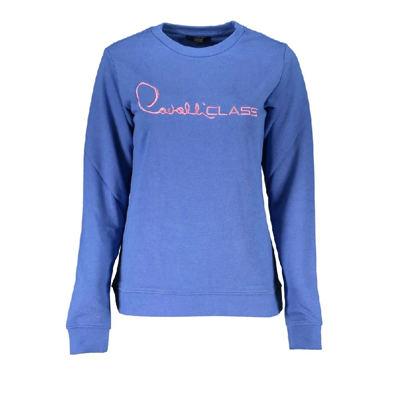 Cavalli Class Blue Cotton Sweater Collared Crew Neck Turtle Neck