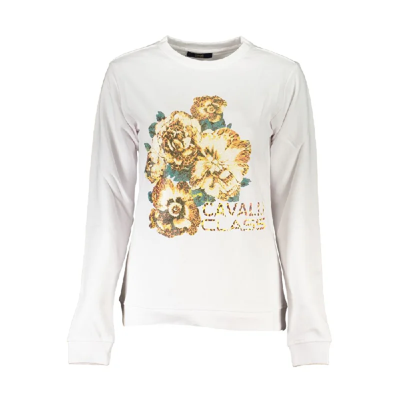 Cavalli Class White Cotton Sweater Toggled Drawstring Belted