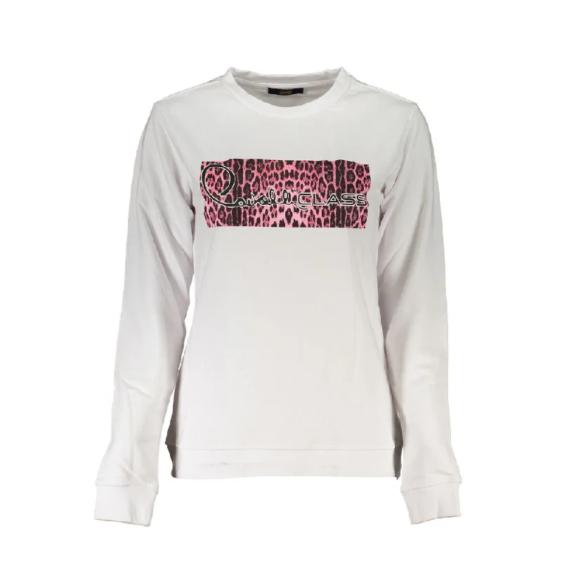 Cavalli Class White Cotton Sweater Silk Blend Satin Velvet