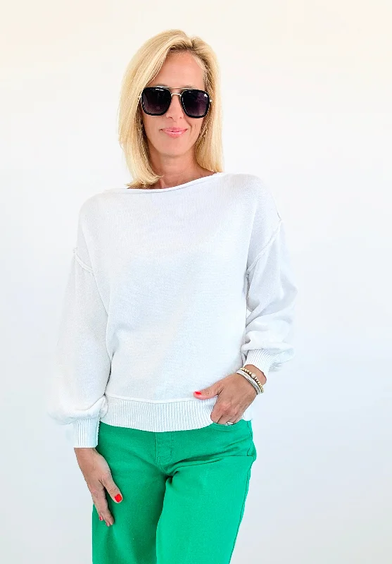 Chic Off-Shoulder Sweater - White Polka Dot Checkered Tartan