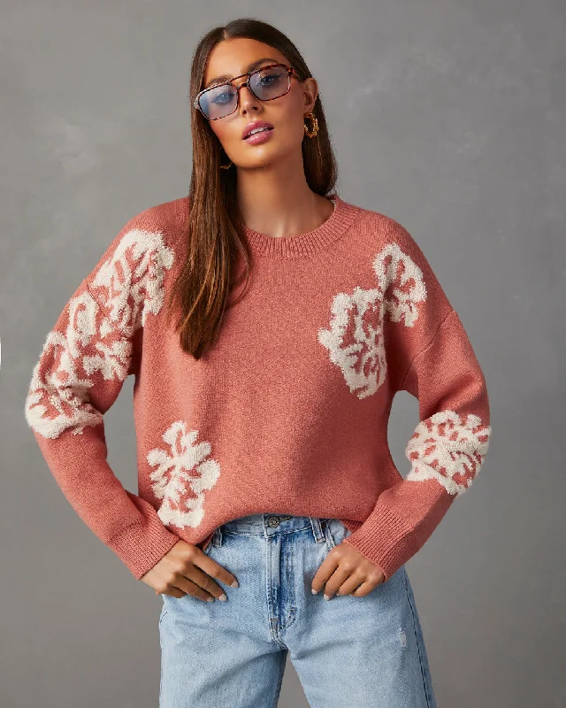 Copeland Floral Contrast Pullover Sweater Oversized Loose Flowy