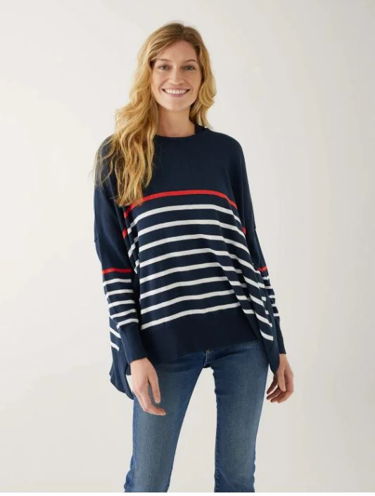 Mersea The Amour Sweater With Heart Patch- Navy / Scarlet / White Stripes Wool Sweater Cotton Sweater Cashmere Sweater