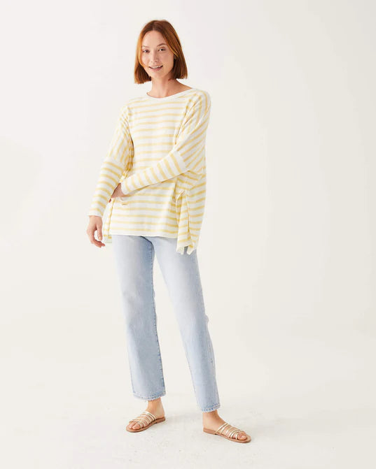 Mersea The Catalina Travel Sweater White/Limoncello Stripe Solid Print Embellished