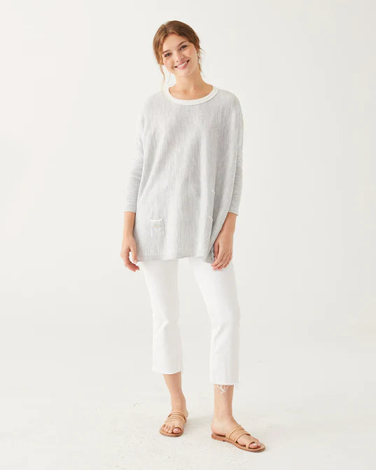 Mersea The Catalina Travel Sweater Ash Ringer Hooded Caped Shawl Collar