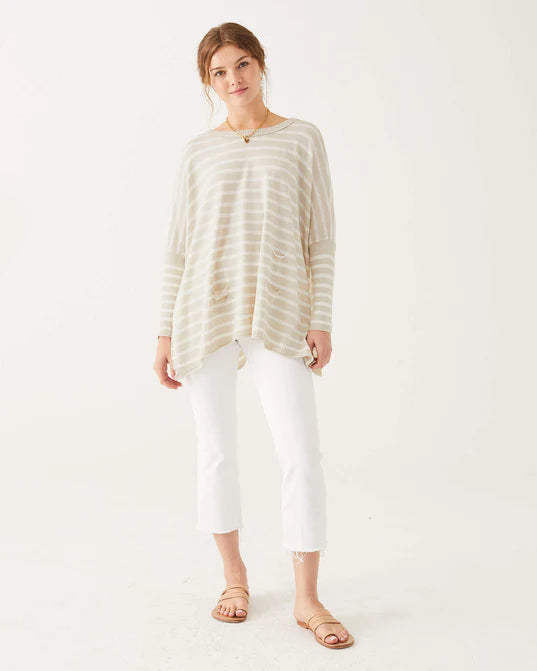 Mersea The Catalina Travel Sweater Sand/White Stripe Graphic Sweater Embroidered Appliqued