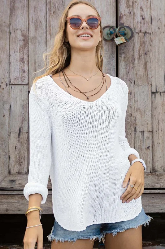 Wooden Ships Shirt Tail V Cotton Sweater Breaker White Glossy Satin Silk