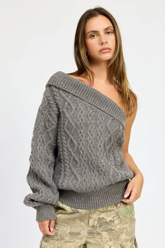 Emory Park Oversized One Shoulder Sweater Elegant Classic Vintage