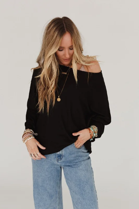 Fly With Me Batwing Sleeve Knit Sweater - Black Soft Cozy Warm