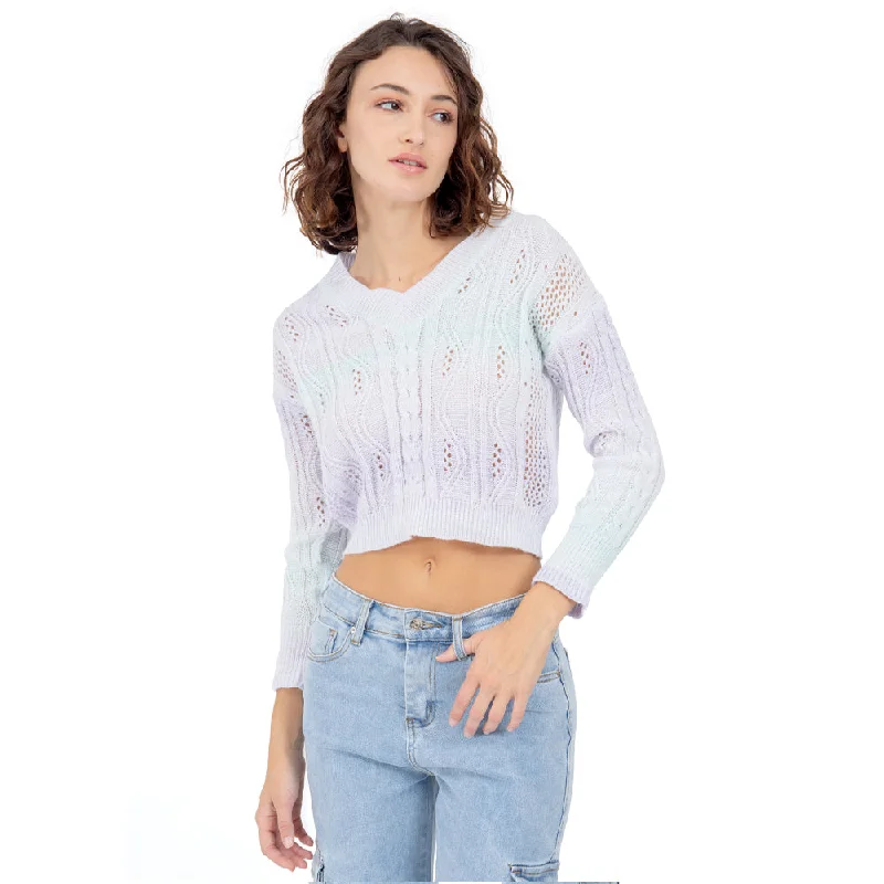 SWEATER CROPPED TEJIDO HIPPIE STYLE CUELLO EN V PARA MUJER FOREVER 21 Fitted Slim Tailored