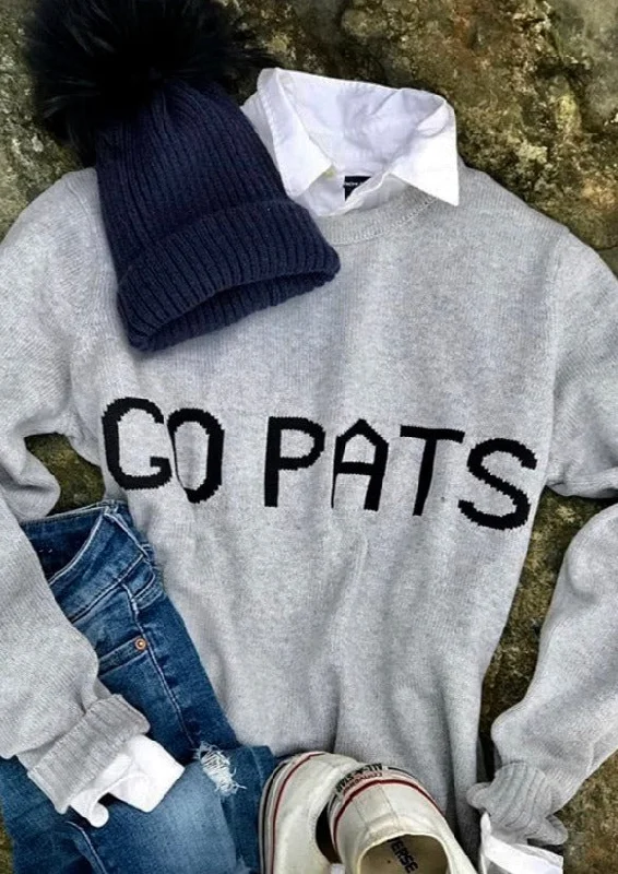 Go Pats Sweater in Gray Collared Crew Neck Turtle Neck