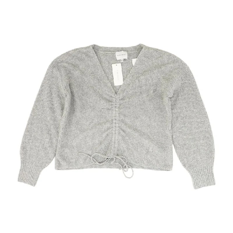 Gray Solid V-Neck Sweater Machine Wash Dry Clean Hand Wash