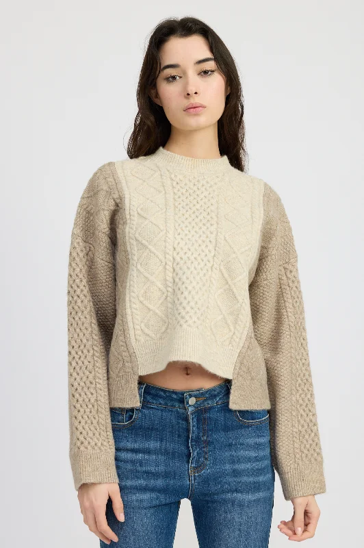 Greer Cable Knit Sweater Elasticated Padded Insulated