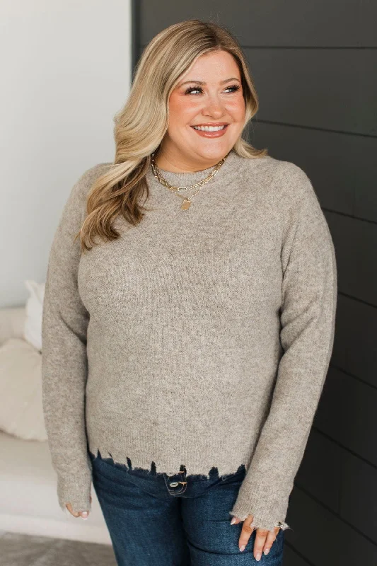 Hold On To Forever Knit Sweater- Mushroom Chenille Blend Fleece Blend Nylon Blend