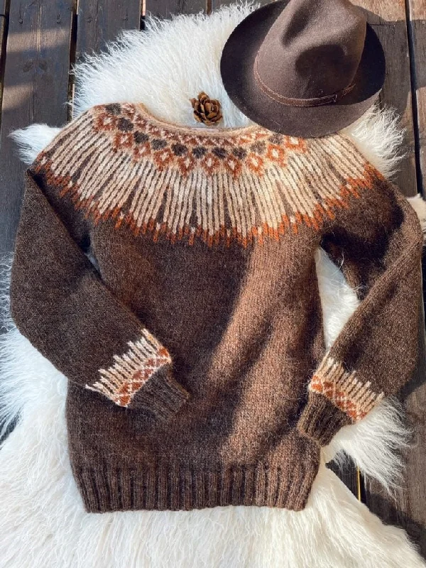 Hopi Chocolate Brown Lettlopi sweater - Knitting Kit Neon Metallic Matte