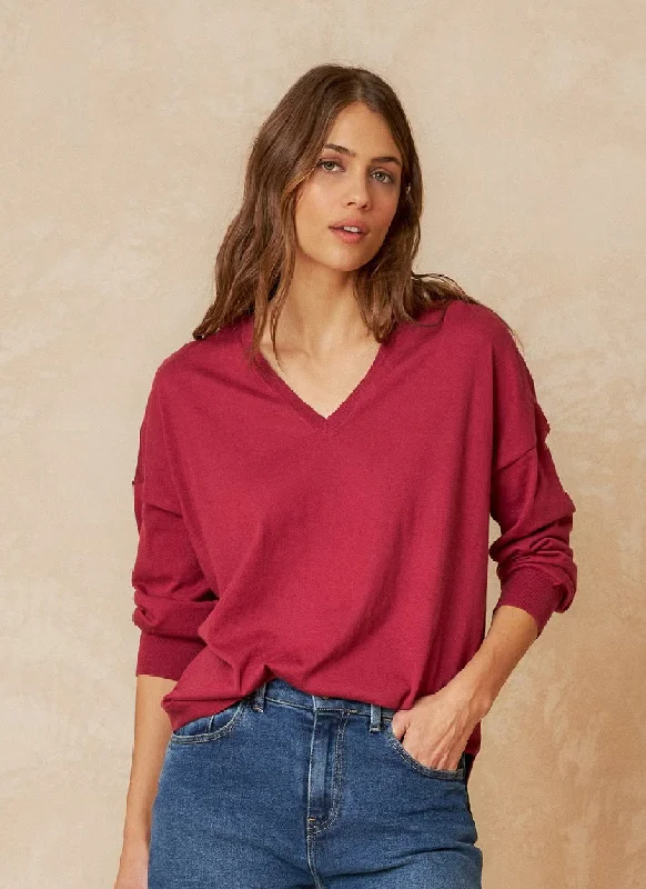 Indi & Cold Sophie Cotton V-Neck Sweater Hooded Sweater Collared Sweater Shawl Collar