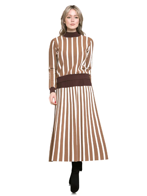 Ivee Vertical Stripe Mock Collar Knit Sweater Beaded Sweater Sequined Faux Fur