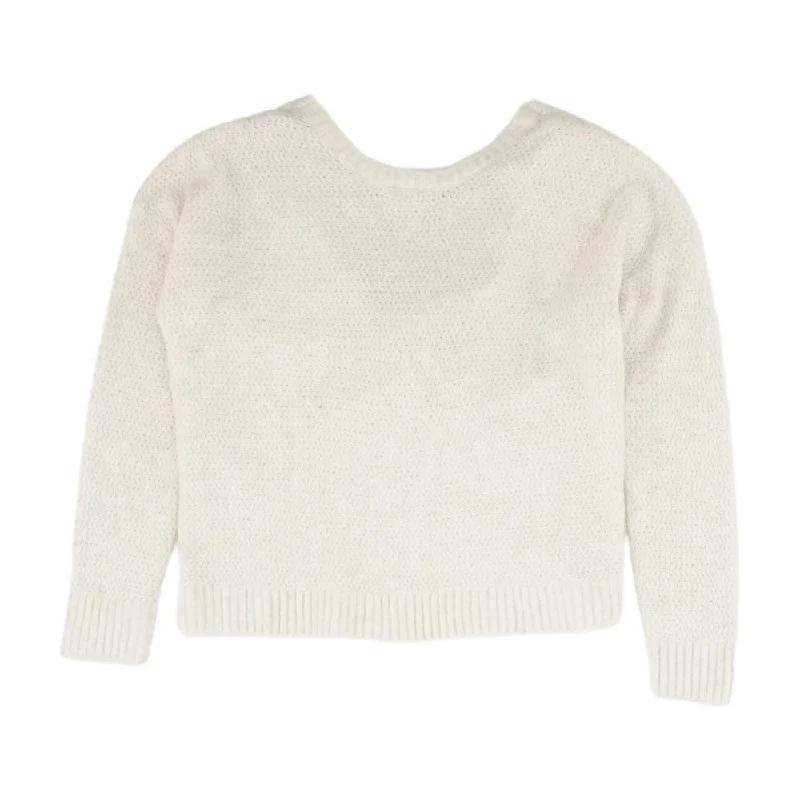 Ivory Solid Crewneck Sweater Zippered Buttoned Snapped