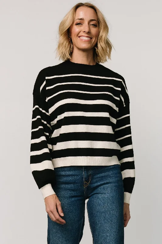 Jensen Stripe Sweater Top | Black + Ivory Sequined Glittery Shiny