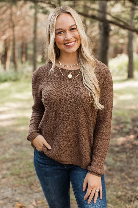 Keep It Colorful Knit Sweater- Brown Print Jacquard Patchwork