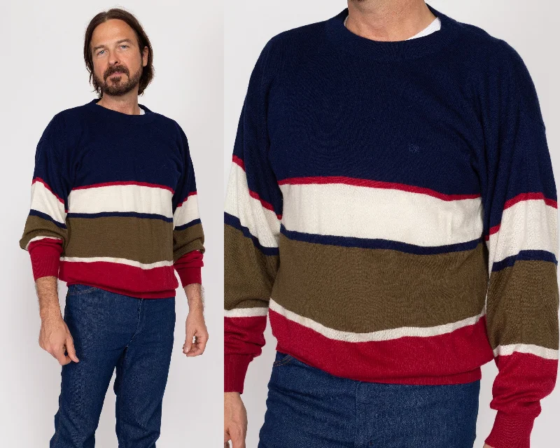 Large 80s Oscar De La Renta Striped Sweater Fitted Slim Tailored