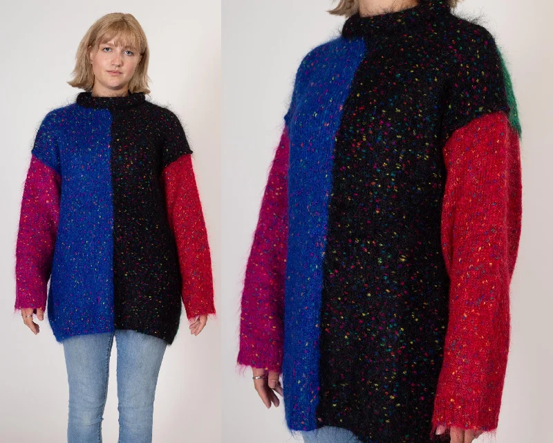 Large 90s Mohair Color Block Sweater Knit Fabric Woven Fabric Fleece Fabric
