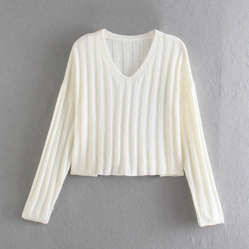 Lazy style retro versatile short Pullover Sweater Top  7519 Zippered Buttoned Snapped