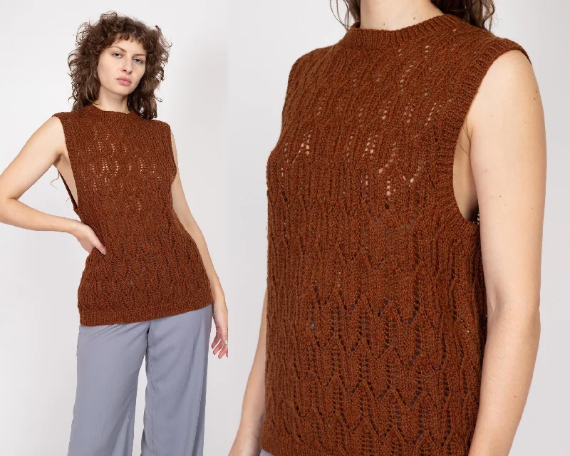 Lrg-XL 80s Copper Knit Sleeveless Sweater Chenille Fabric Brocade Fabric Lace Fabric
