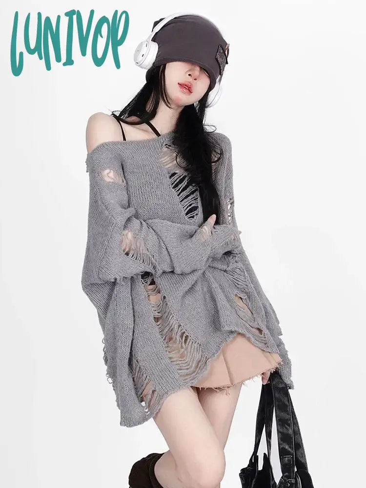 Lunivop Hip Hop Hole Sweater Women Streetwear Hollow Out Y2K Jumpers American Retro Long Sleeve Lazy Wind Loose Harajuku Lady Tops Nylon Fabric Polyester Fabric Spandex Fabric