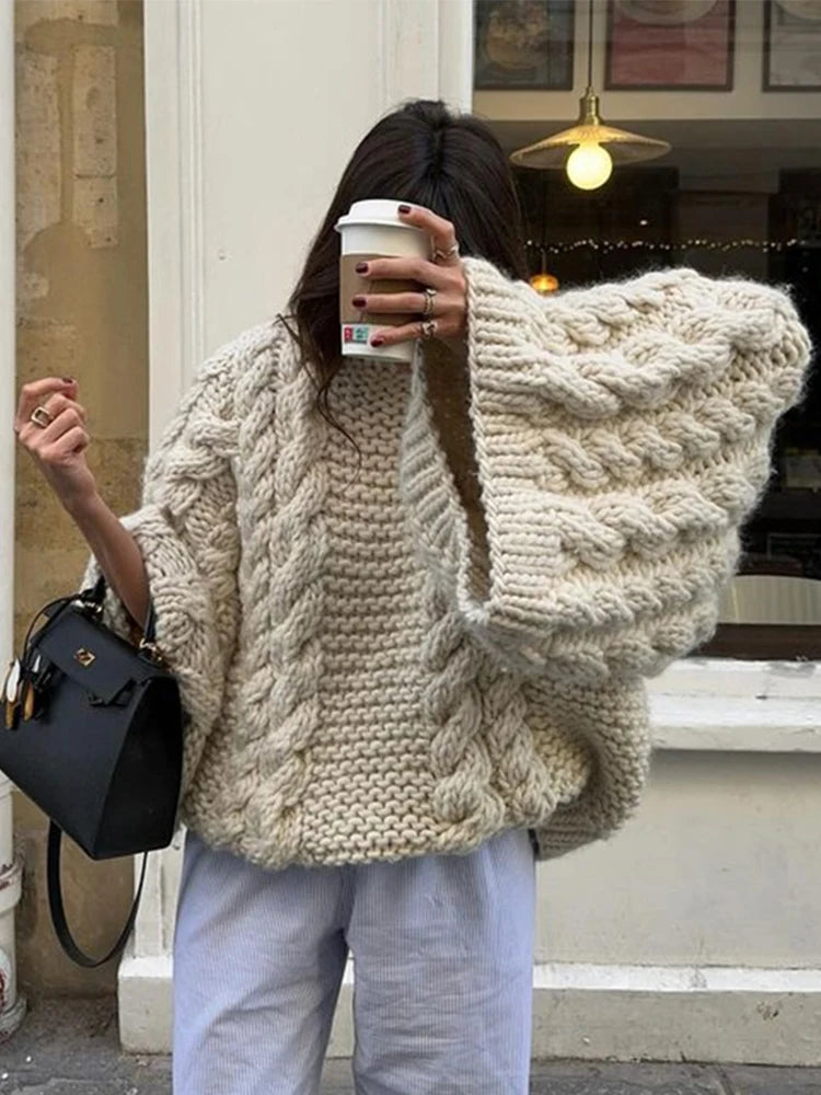 Lunivop Loose Twisted Knitted Pullover Sweaters Women Casual O-neck Long Sleeved Sweater For Woman Autumn Solid Fashion Streetwear Tops Terry Terry Cloth Terry Knit