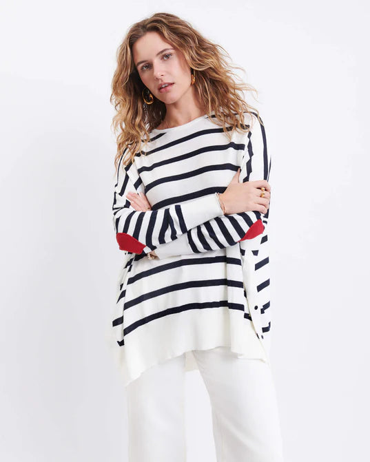 Mersea The Amour Sweater With Heart Patch- Striped navy Handmade Hand-knitted Hand-woven