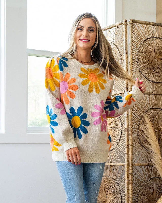 Bright Daisy Sweater - Taupe Front Pockets Side Pockets Patch Pockets