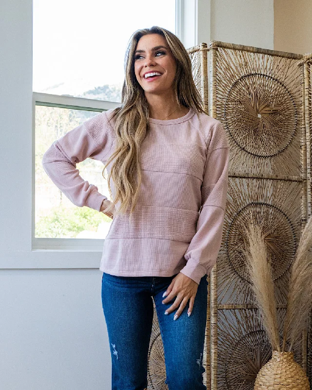 Colette Fabric Blocked Sweater - Blush Denim Fabric Leather Fabric Suede Fabric