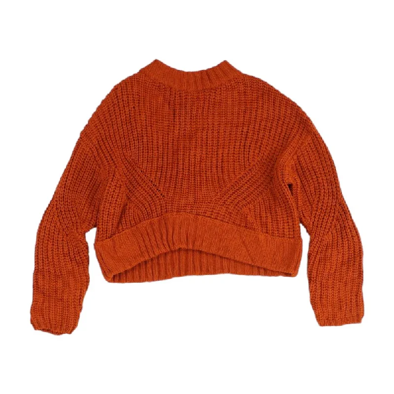 Orange Solid Crewneck Sweater Terry Terry Cloth Terry Knit