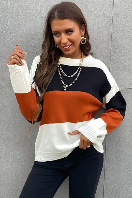 Longing For Fall Color Block Sweater in 4 Colors Fleece Fabric Down Fabric Feather Fabric