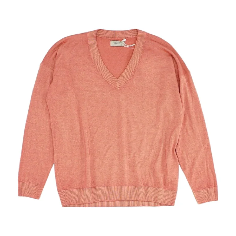 Pink Solid V-Neck Sweater Notch Collar Peter Pan Collar Cowl Neck