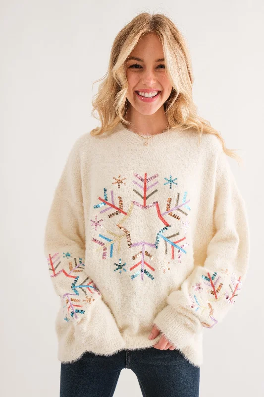 And the Why Sequined Snowflake Sweater Knit Fabric Woven Fabric Fleece Fabric