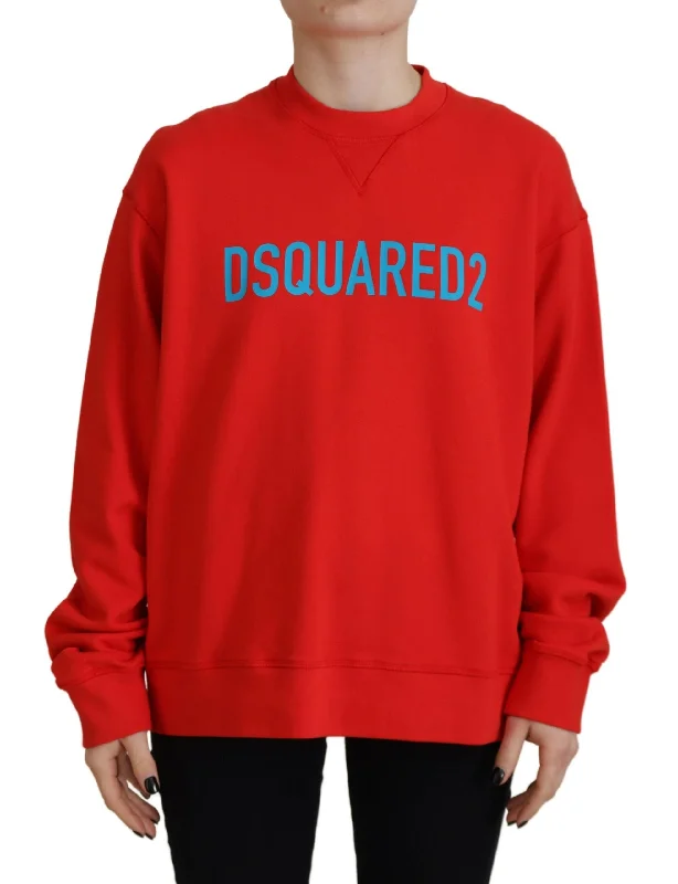 Red Cotton Printed Crew Neck Long Sleeve Sweater Sweater Knitwear Pullover