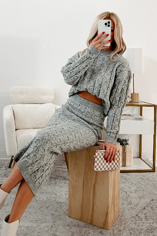 Remembering Fondly Sweater Knit Set (Heather Grey) Tailored Straight A-Line