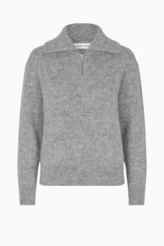 Samsøe Samsøe Saanour Zip Sweater - Grey Melange Spandex Rayon Corduroy